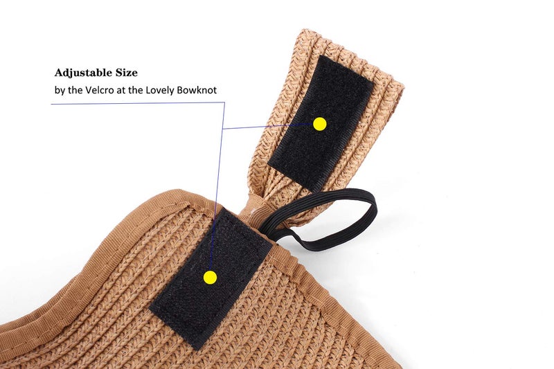 FENELY Women's Sun Visors Foldable Straw Hats Summer Beach Packable Hat Floppy Wide Brim Cap Cute Bowtie Big Heads (Khaki+Beige) - Image 4